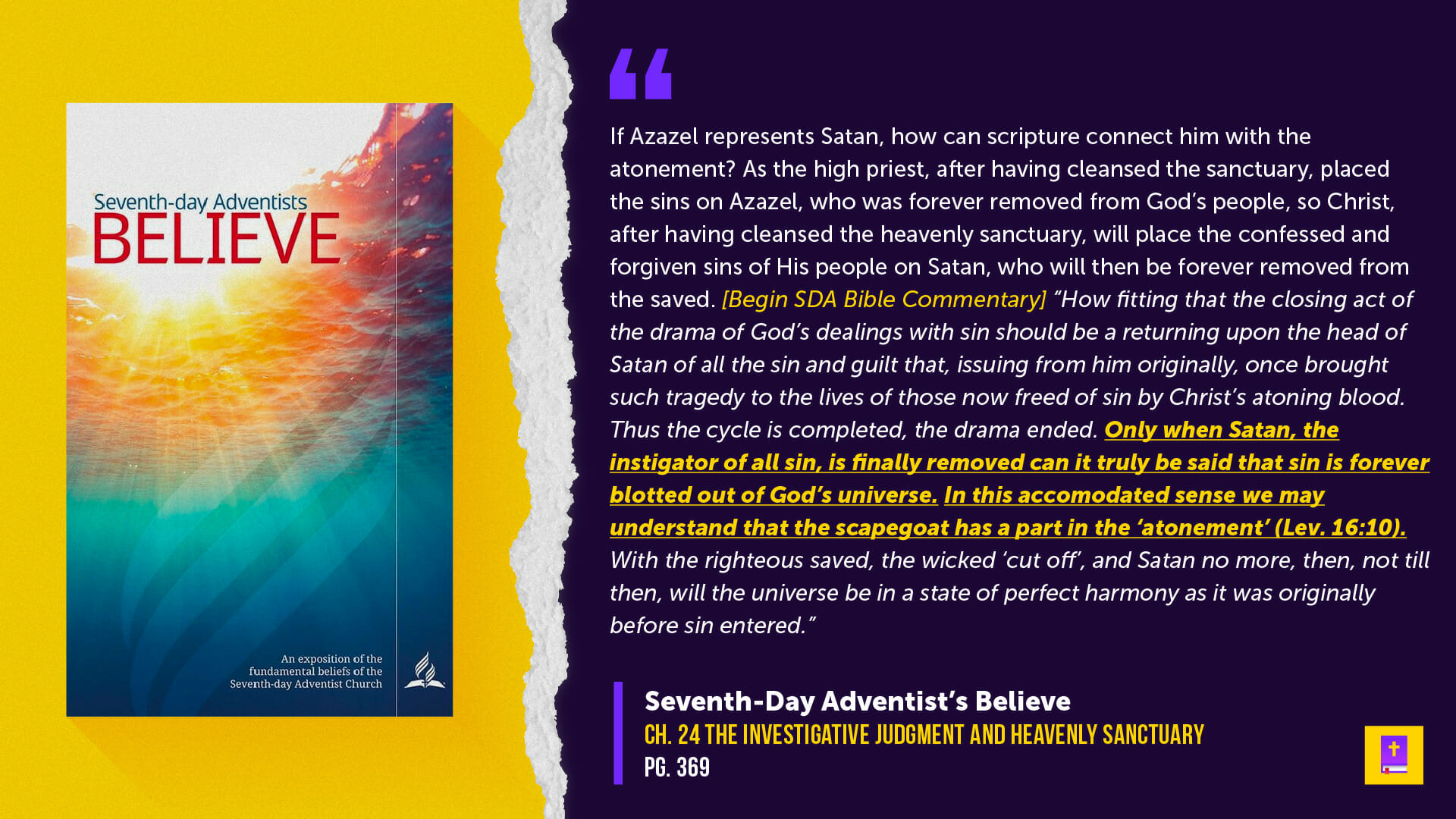 Adventists teach Satan is a part of the atonement